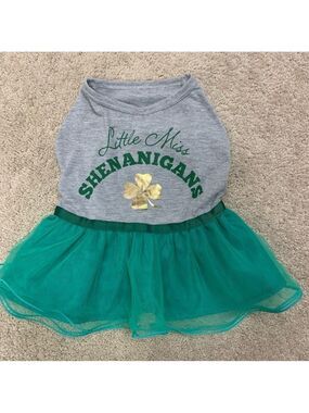 Top Paw small breed dog Little Miss Shenanigans four leaf clover gray dress Sz M